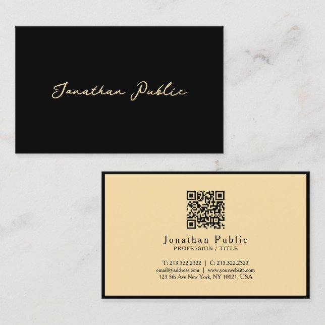Elegant Modern Calligraphy Script Black Gold Ocean Business Card (Front/Back)