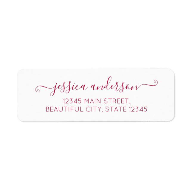Elegant Modern Calligraphy Script Burgundy Red Return Address Label (Front)