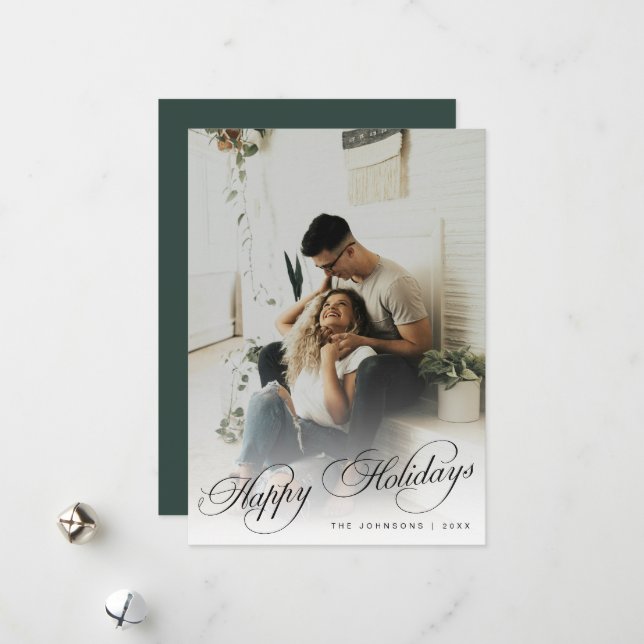 Elegant Modern Calligraphy Script Christmas Photo Holiday Card (Front/Back In Situ)