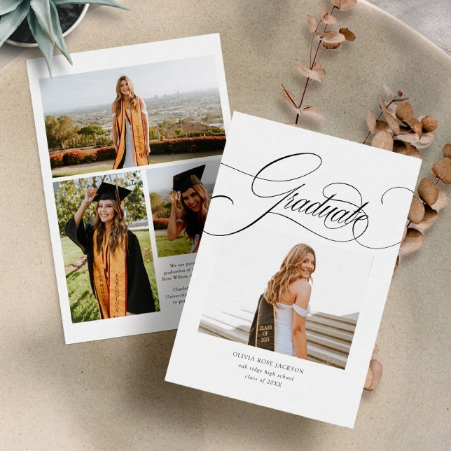 Elegant Modern Calligraphy Script Photo Graduation Announcement (Creator Uploaded)