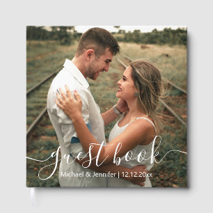 elegant modern calligraphy simple wedding photo  guest book