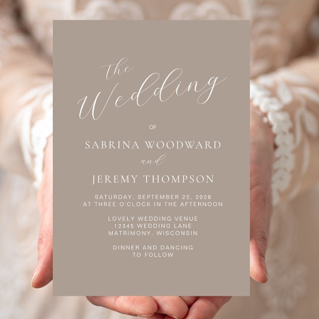 Elegant Modern Calligraphy Taupe Wedding Invitation (Creator Uploaded)