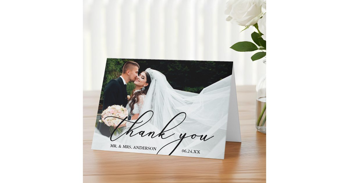 Elegant Modern Calligraphy Wedding Folded Thank You Card | Zazzle