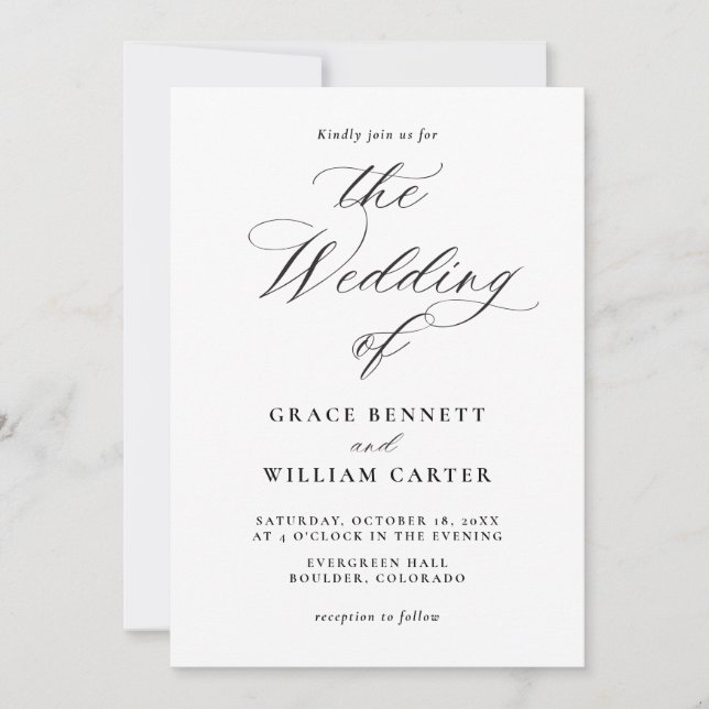 Elegant Modern Calligraphy Wedding Invitation (Front)