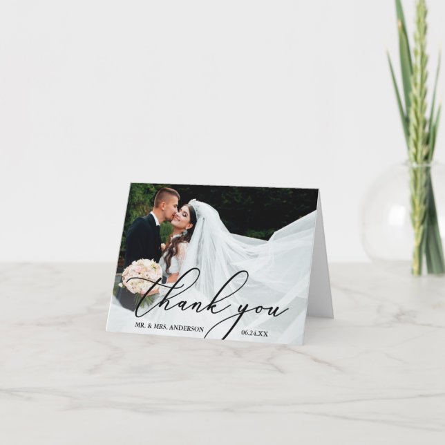Elegant Modern Calligraphy Wedding Note Thank You Card (Front)