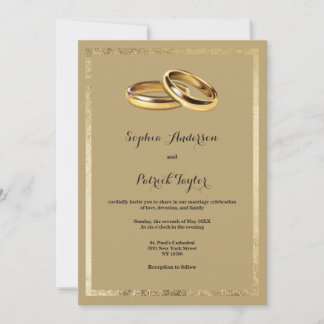 Elegant modern caramel gold rings Wedding Invitation