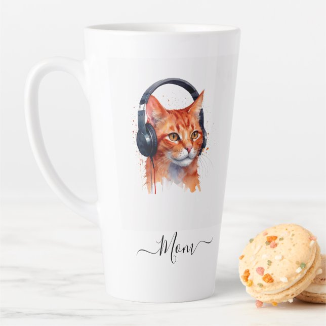 Elegant Modern Cat Mum Watercolor Orange Latte Mug (In Situ)