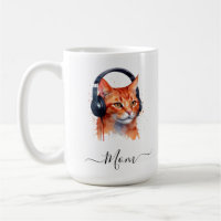 Elegant Modern Cat Mum Watercolor Red Orange