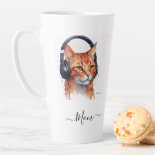 Elegant Modern Cat Mum Watercolor Red Orange Latte Mug