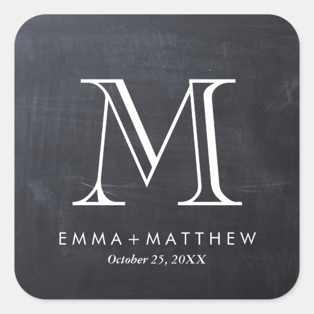 Elegant Modern Chalkboard Monogram Favour Label (Front)