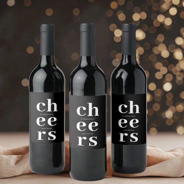 Elegant Modern Cheers | Minimalist Black  Wine Label (Creator Uploaded)