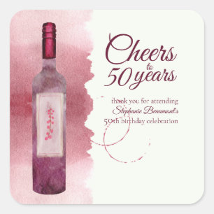 Elegant Modern Cheers Red Wine 50th Birthday Party Square Sticker