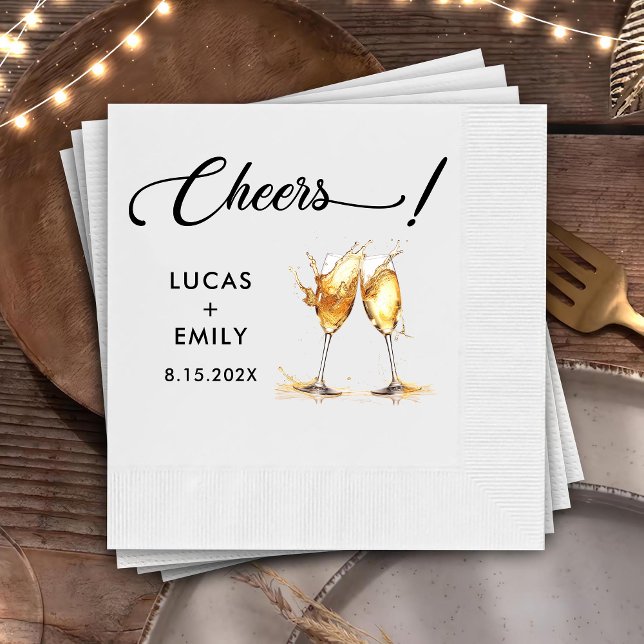 Elegant Modern Cheers Script Glasses Wedding Napkin (Creator Uploaded)
