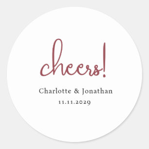 Elegant modern cheers script minimalist wedding classic round sticker