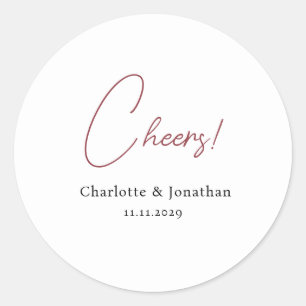 Elegant modern cheers script minimalist wedding classic round sticker