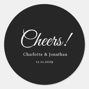 Elegant modern cheers script minimalist wedding classic round sticker