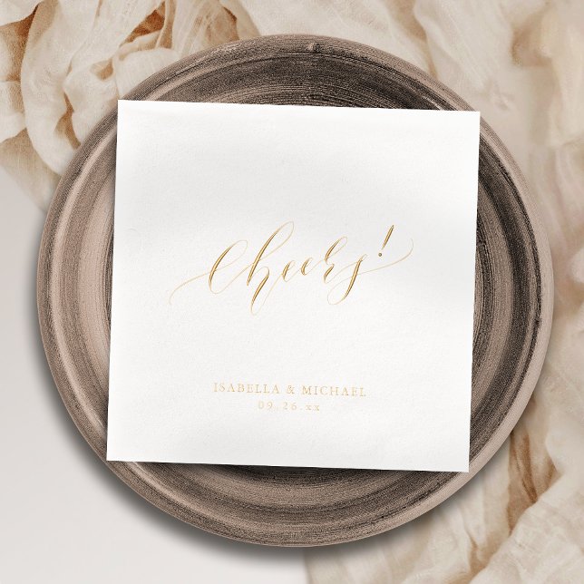 Elegant modern cheers script minimalist wedding foil napkins (Elegant modern cheers script minimalist wedding foil napkins)
