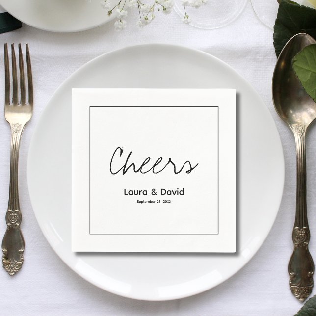 Elegant Modern Cheers Script Minimalist Wedding Napkin (Creator Uploaded)