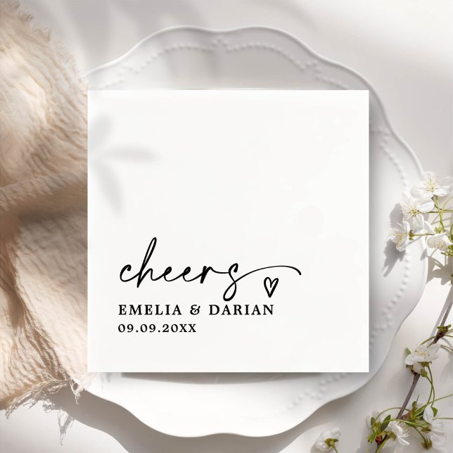 Elegant Modern Cheers Script Minimalist Wedding Napkin (Creator Uploaded)