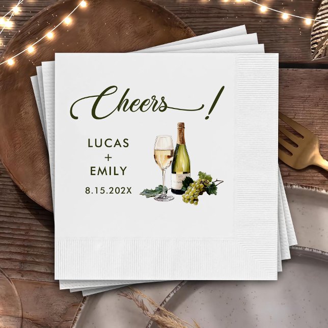 Elegant Modern Cheers Script Wine Floral Wedding Napkin (Creator Uploaded)