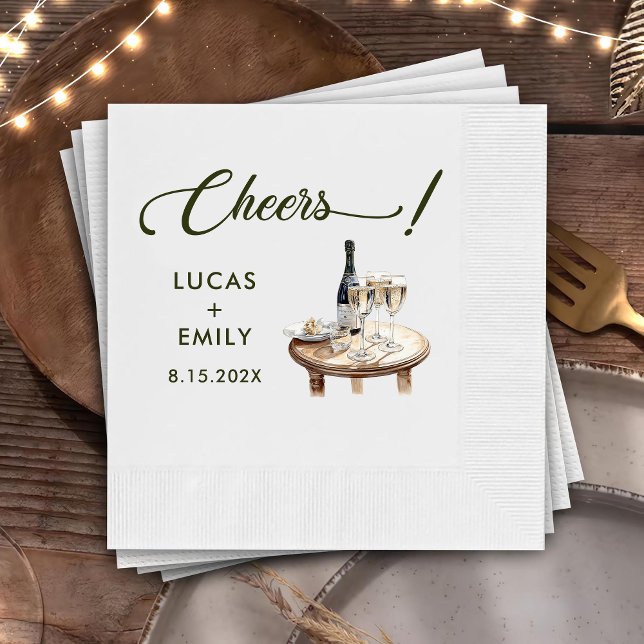 Elegant Modern Cheers Script Wine Glasses Wedding Napkin (Creator Uploaded)