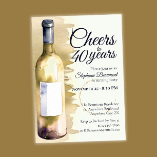 Elegant Modern Cheers White Wine 40th Birthday Invitation