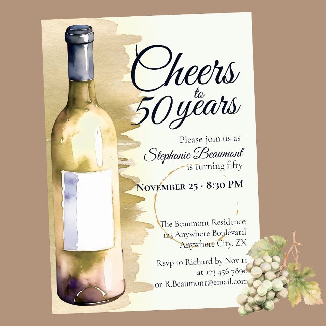 Elegant Modern Cheers White Wine 50th Birthday Invitation (Creator Uploaded)