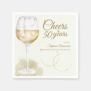 Elegant Modern Cheers White Wine 50th Birthday Napkin