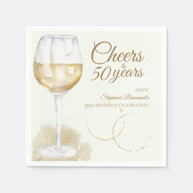 Elegant Modern Cheers White Wine 50th Birthday Napkin (Front)