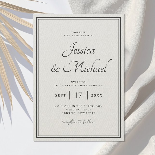 Elegant Modern Chic Black and Ecru Wedding Invitation (Creator Uploaded)