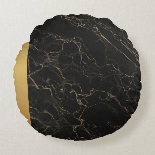 Elegant Modern Chic Black and Gold Marble Pattern  Round Cushion (Front)