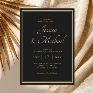 Elegant Modern Chic Black and Gold Wedding Invitation