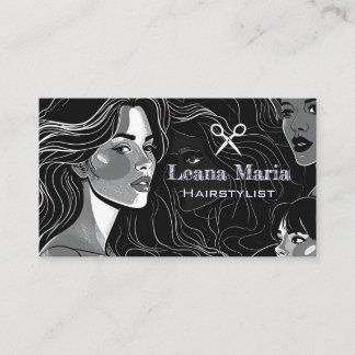 Elegant Modern/Chic Black and White Hair Salon Business Card
