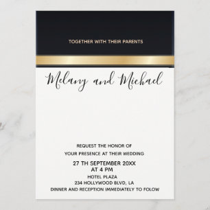Elegant modern chic black white and gold wedding invitation
