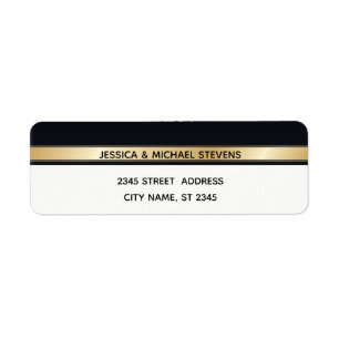 Elegant modern chic black white and gold wedding return address label