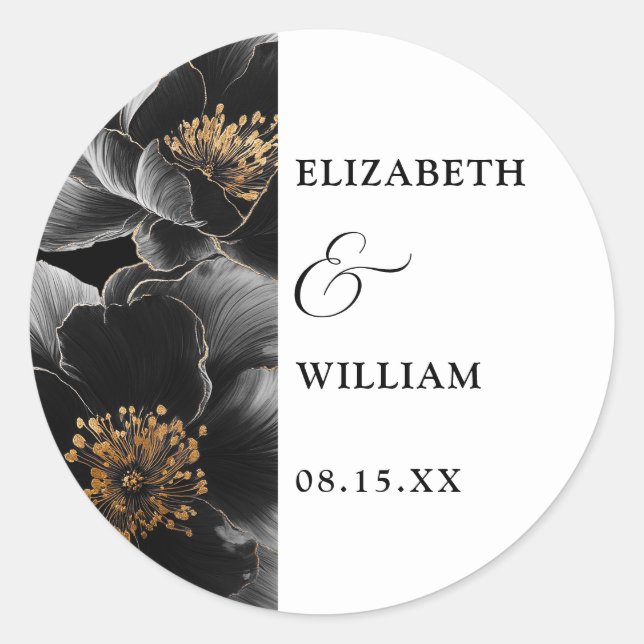 Elegant Modern Chic Botanical Floral Wedding Favou Classic Round Sticker (Front)