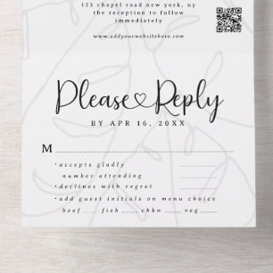 Elegant Modern Chic Foliage QR Meal Option Wedding All In One Invitation