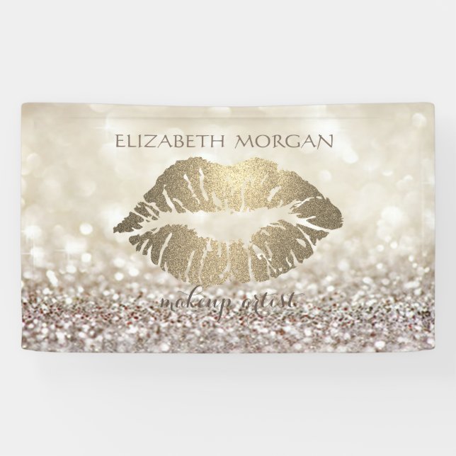 Elegant Modern Chic Glamourous Glittery Bokeh,Lips Banner (Horizontal)