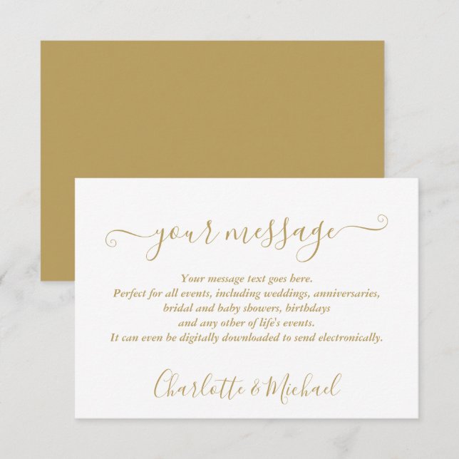 Elegant Modern Chic Gold Event Message Card (Front/Back)