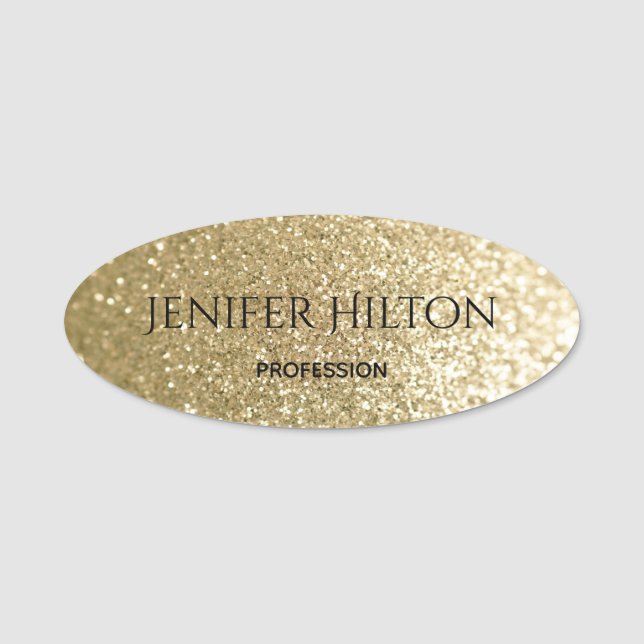 Elegant modern chic gold glittery bokeh name tag (Front)