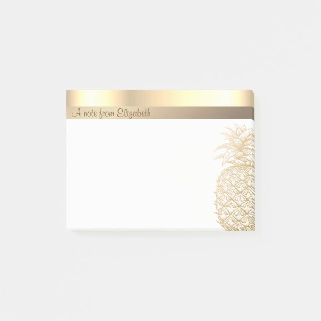 Elegant Modern Chic Gold Pineapple-  Personalised  Post-it Notes (Front)