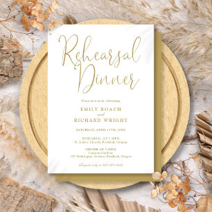 Elegant Modern Chic Gold Script  Rehearsal Dinner Invitation