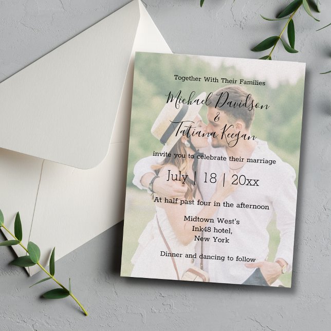 elegant modern chic handwriting wedding  photo  invitation postcard (Creator Uploaded)