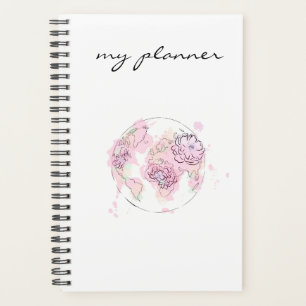 Elegant Modern Chic Pink Watercolor Globe Planner