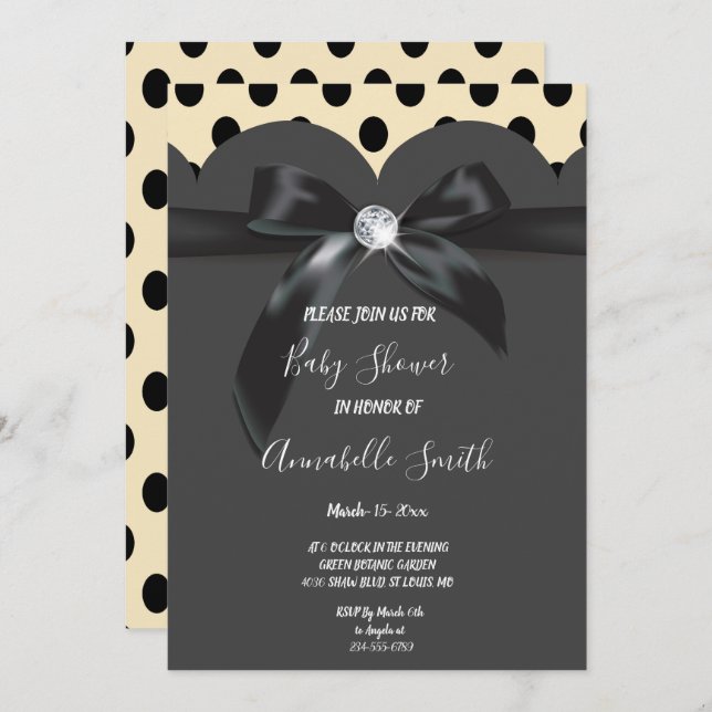 Elegant modern chic ribbon Baby Shower Invitation (Front/Back)