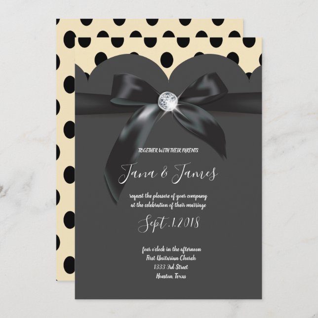 Elegant modern chic ribbon   wedding card (Front/Back)