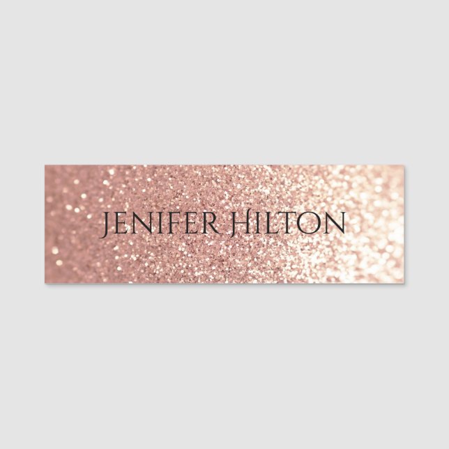 Elegant modern chic rose gold glittery name tag (Front)