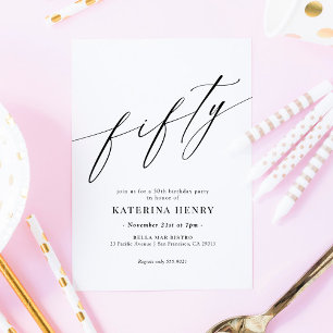 Elegant Modern Chic Script 50th Birthday Invitation