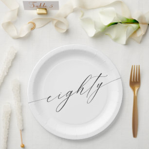 Elegant Modern Chic Script 80th Birthday Paper Plate