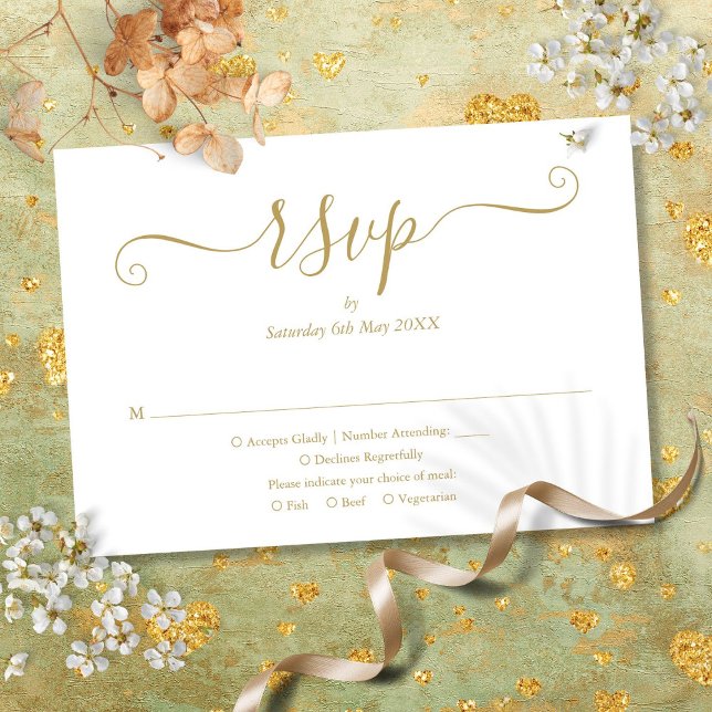 Elegant Modern Chic Script Gold Wedding RSVP Card (Elegant Modern Chic Script Gold Wedding RSVP Card)